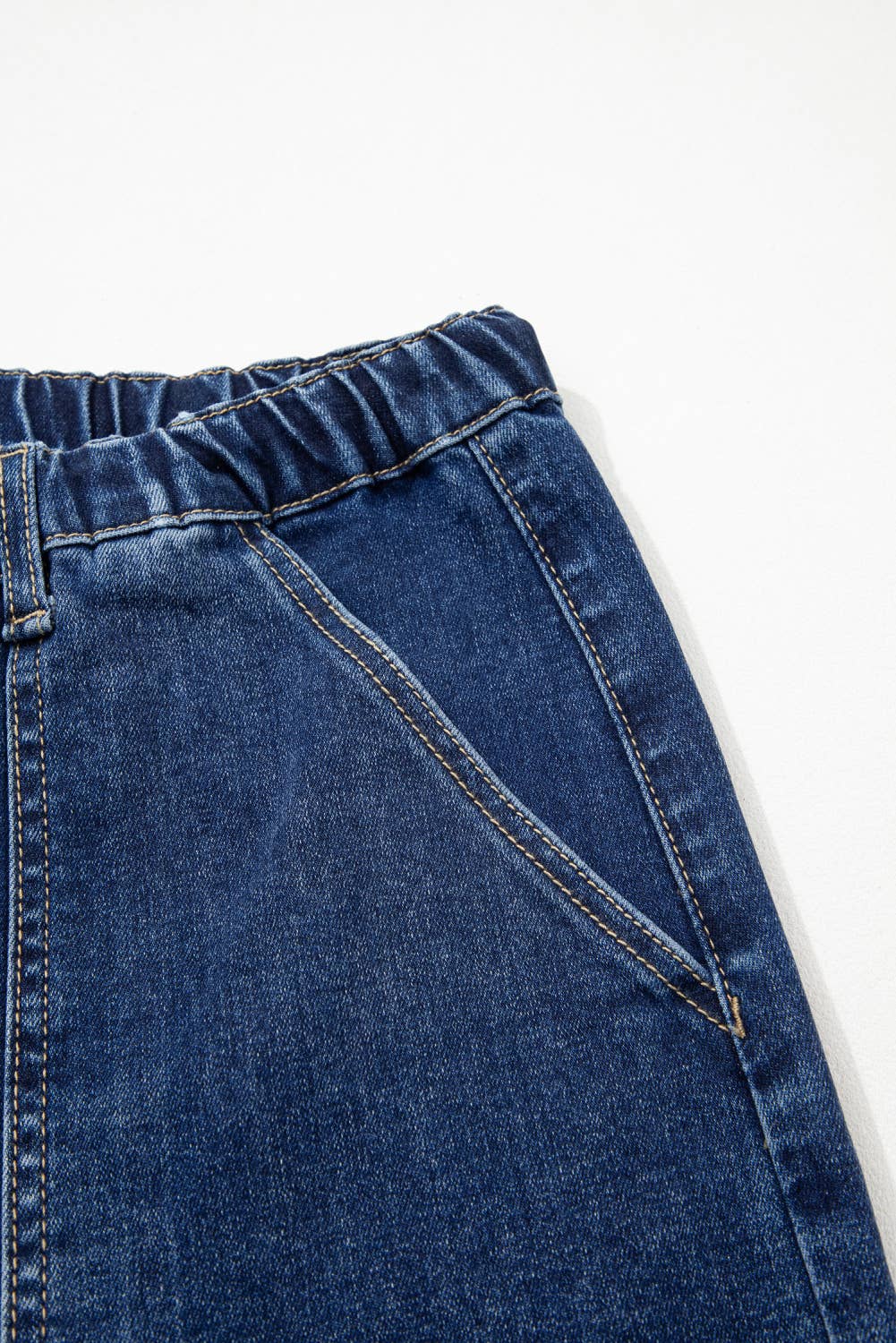 Drawstring Seam Detail Raw Hem Wide Leg Denim Pants