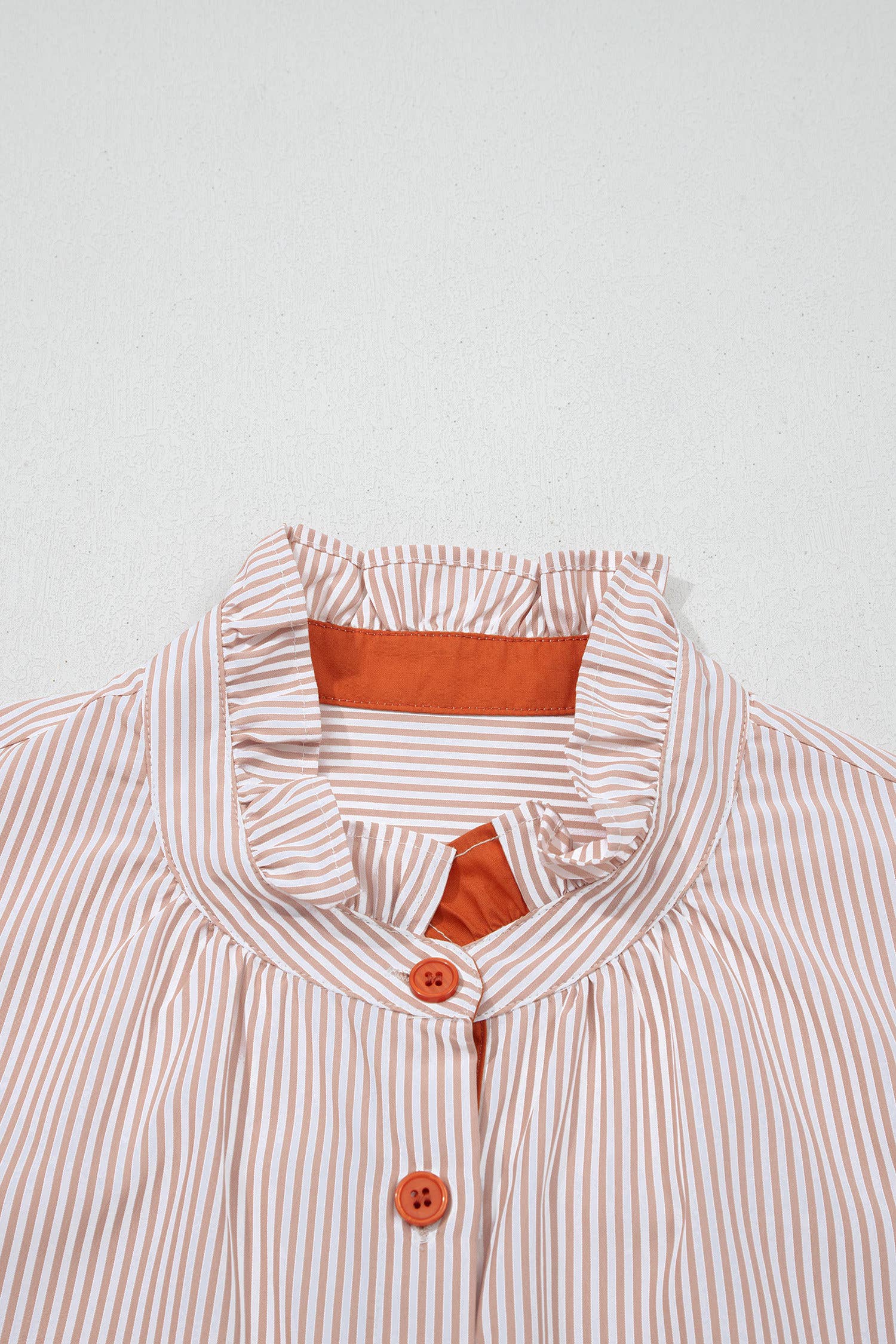 Stripe Patchwork Frilled Collar Button Down Shirt (S-XL)