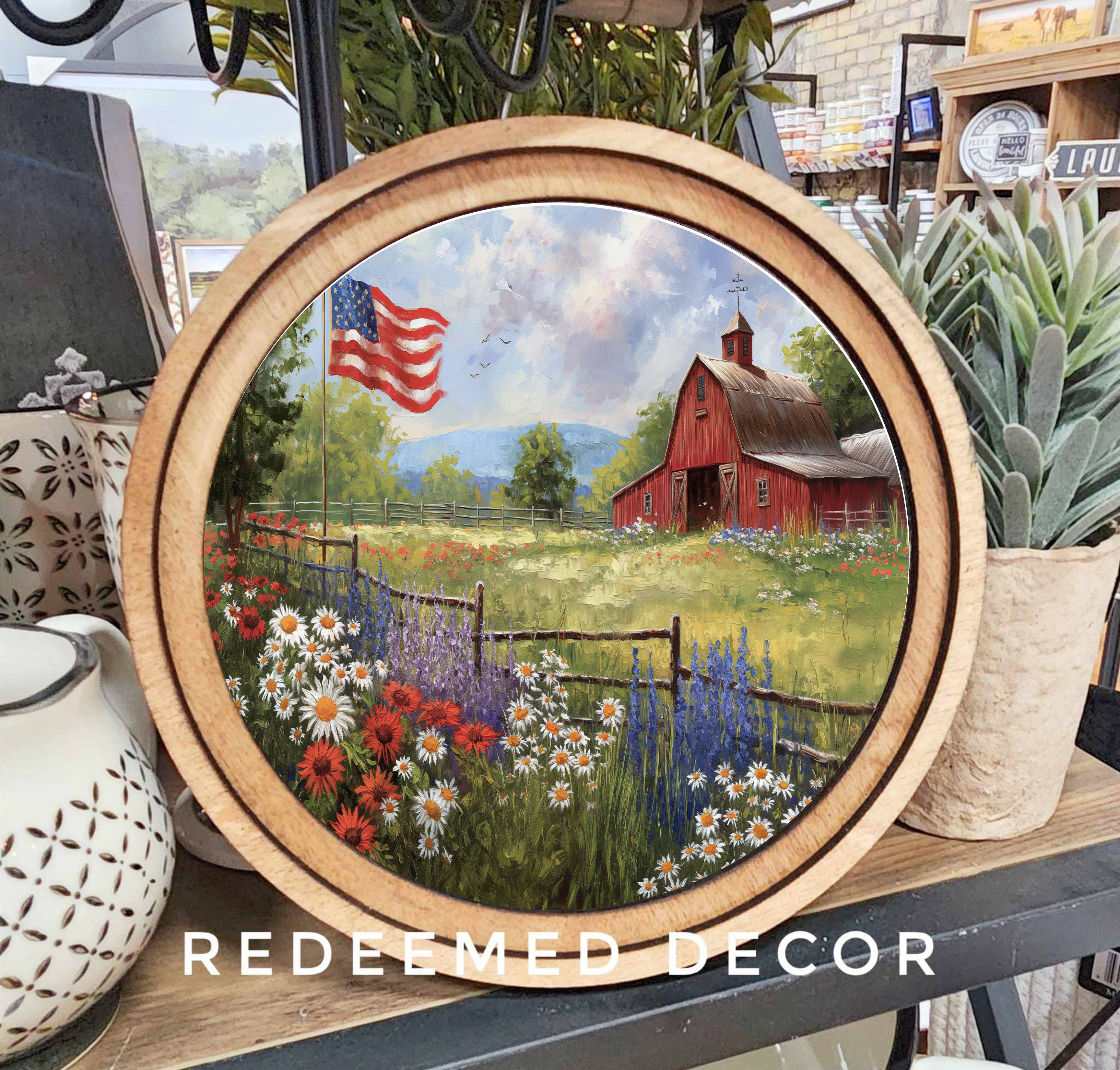 8" Round Patriotic Farm Art