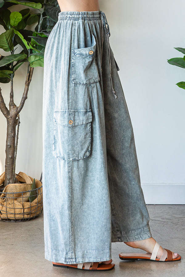 Washed 3D Pocket Slouchy Wide Leg Pants