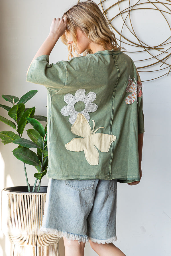 Washed Flower And Butterfly Top