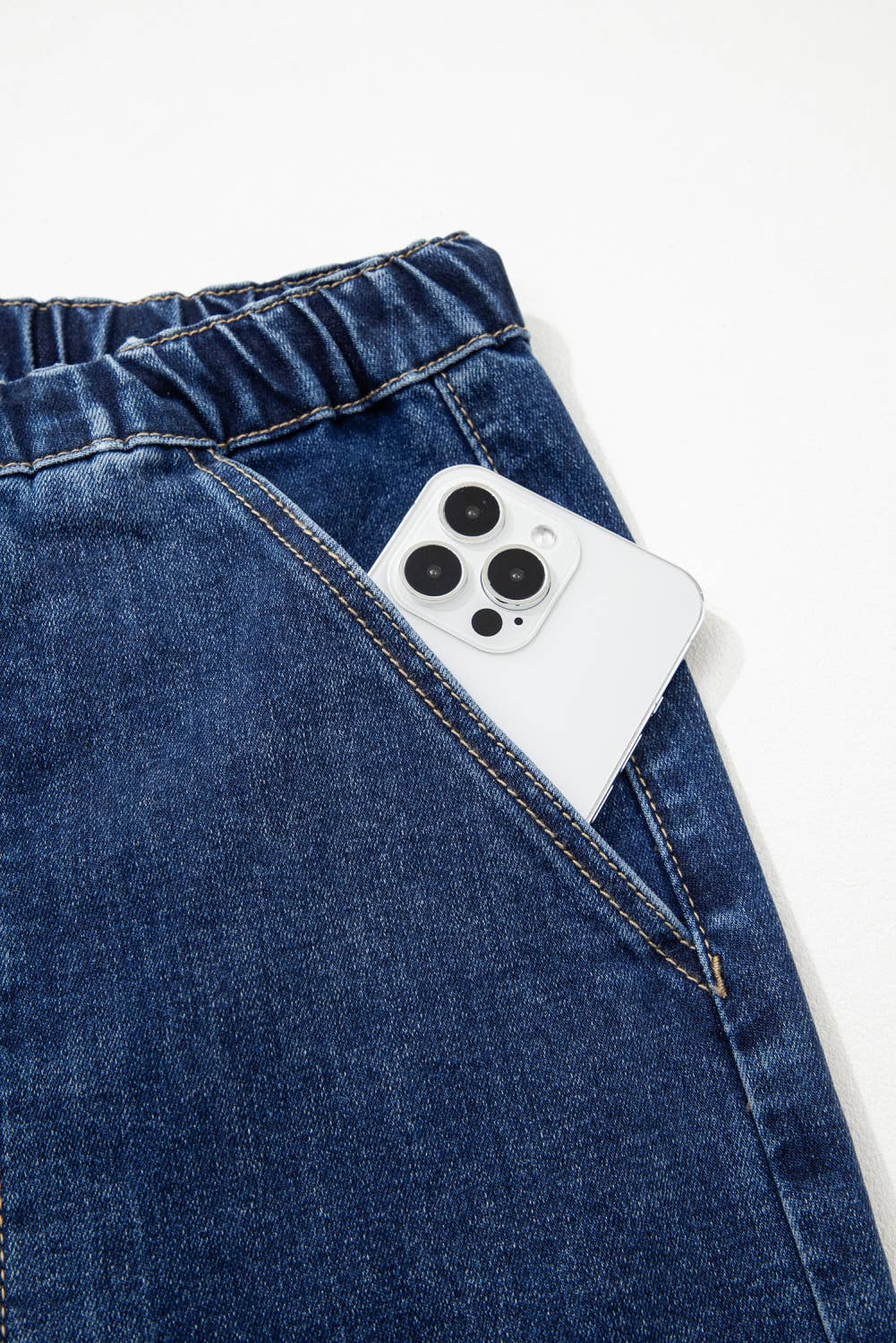 Drawstring Seam Detail Raw Hem Wide Leg Denim Pants
