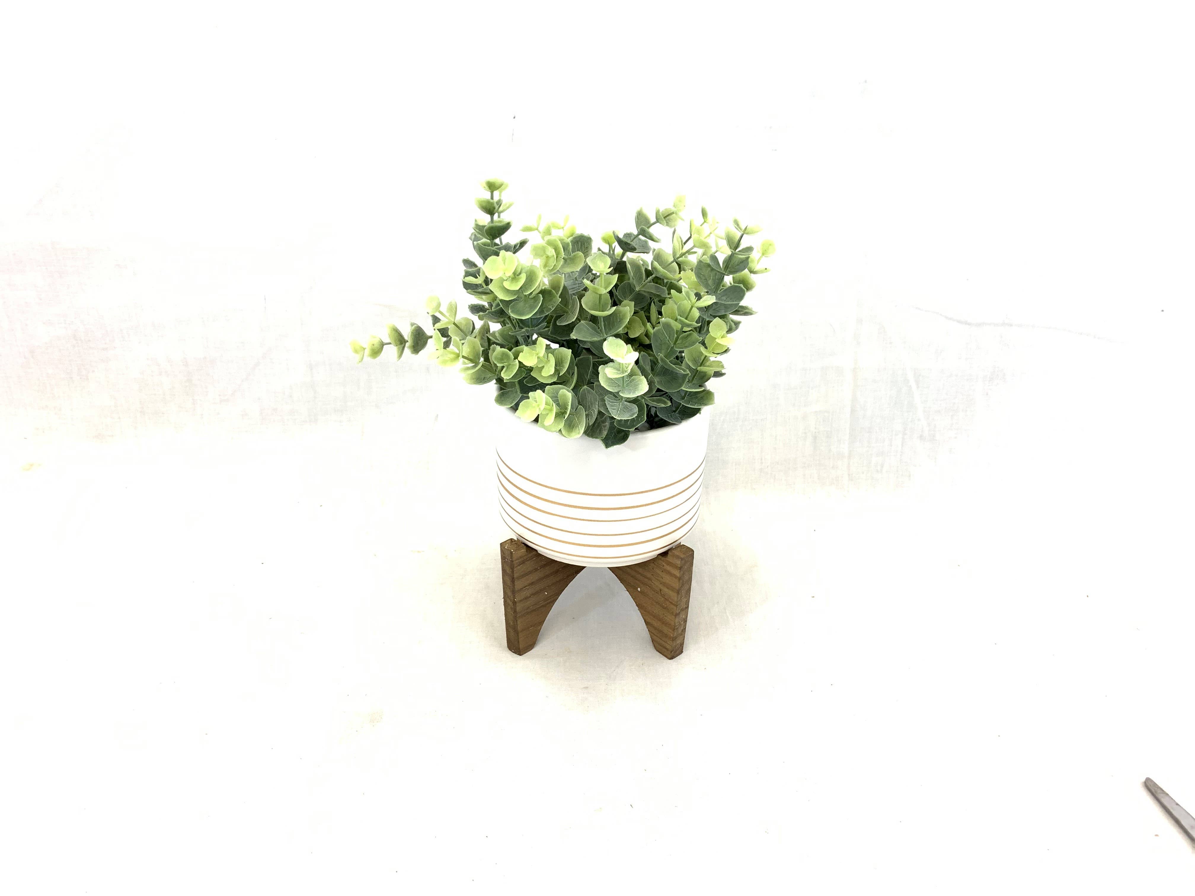 ARTIFICIAL EUCALYPTUS CERAMIC POT ON STAND