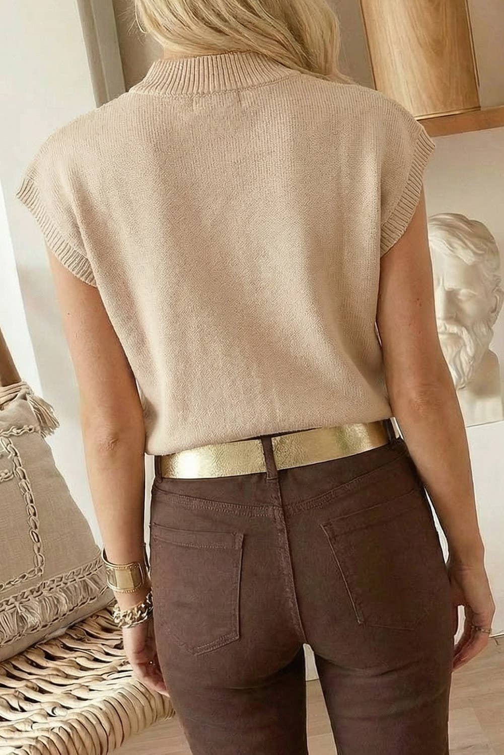 Spring Western Cowgirl Horseshoe Mock Neck Knit Top