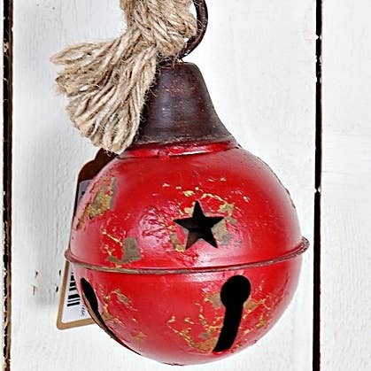 M9970- Aged Finish Metal Bell w.Jute Loop-Red