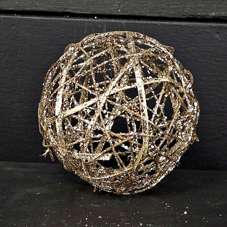 M8596- 5in Glitter Rattan Twig Ball-CHM