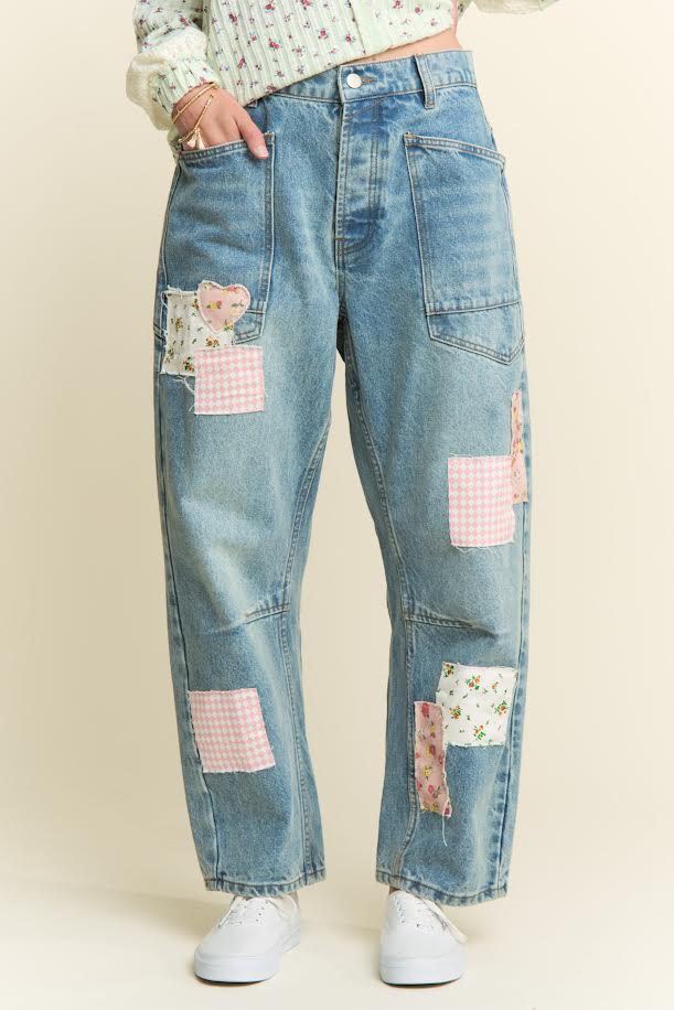 Multi Patchwork Vintage Wash Denim Jeans