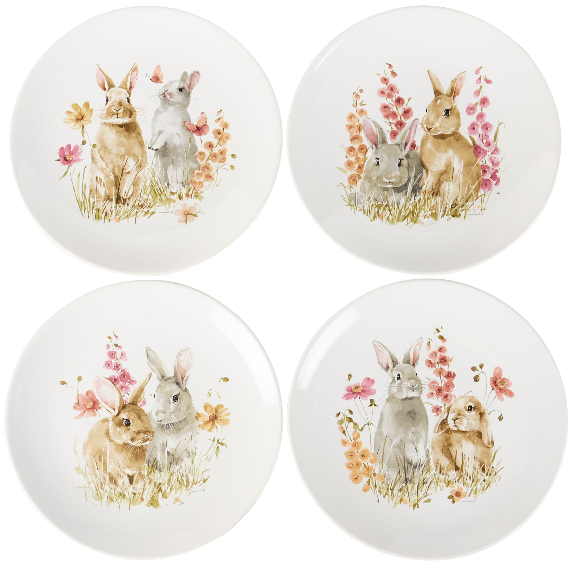 Flower Bunnies Plate Set of 4