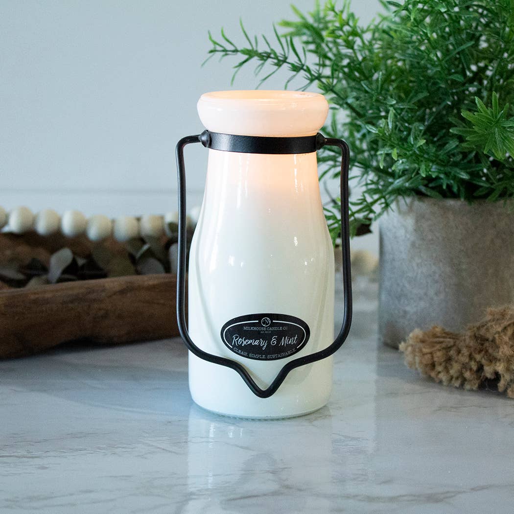 8 oz Milkbottle Candle: Rosemary & Mint