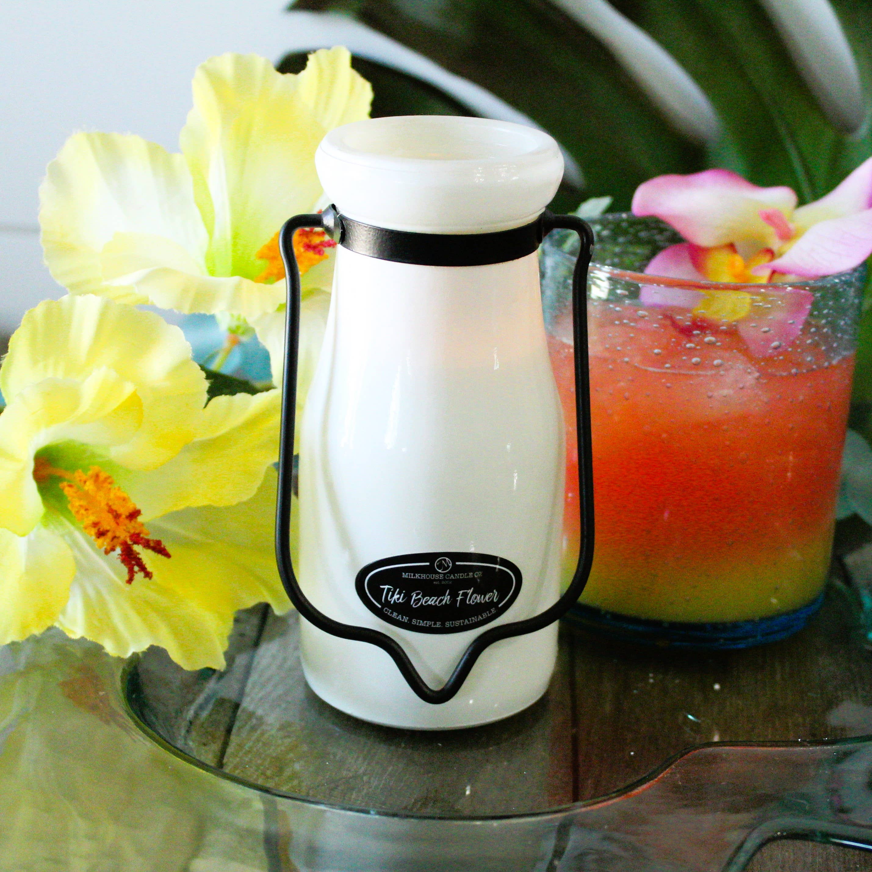 8 oz Milkbottle Candle: Tiki Beach Flower