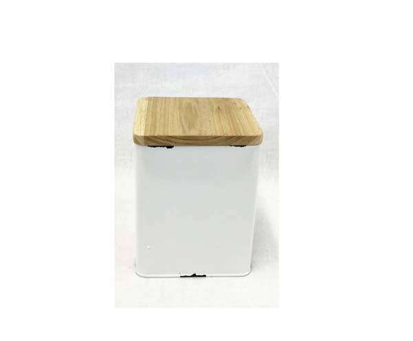 WHITE SQUARE COUNTRY CHARM CANISTER WITH WOOD LID