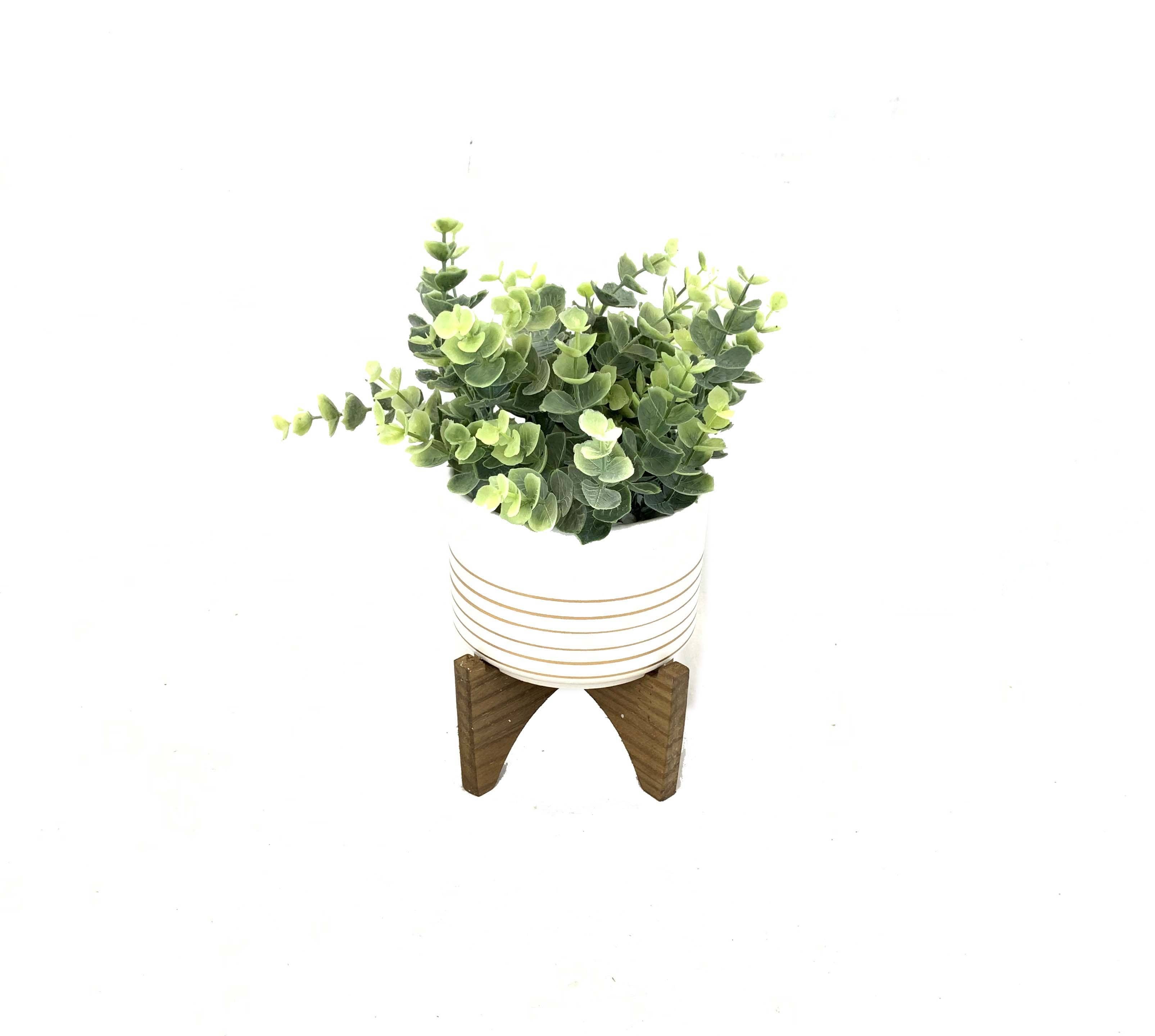ARTIFICIAL EUCALYPTUS CERAMIC POT ON STAND