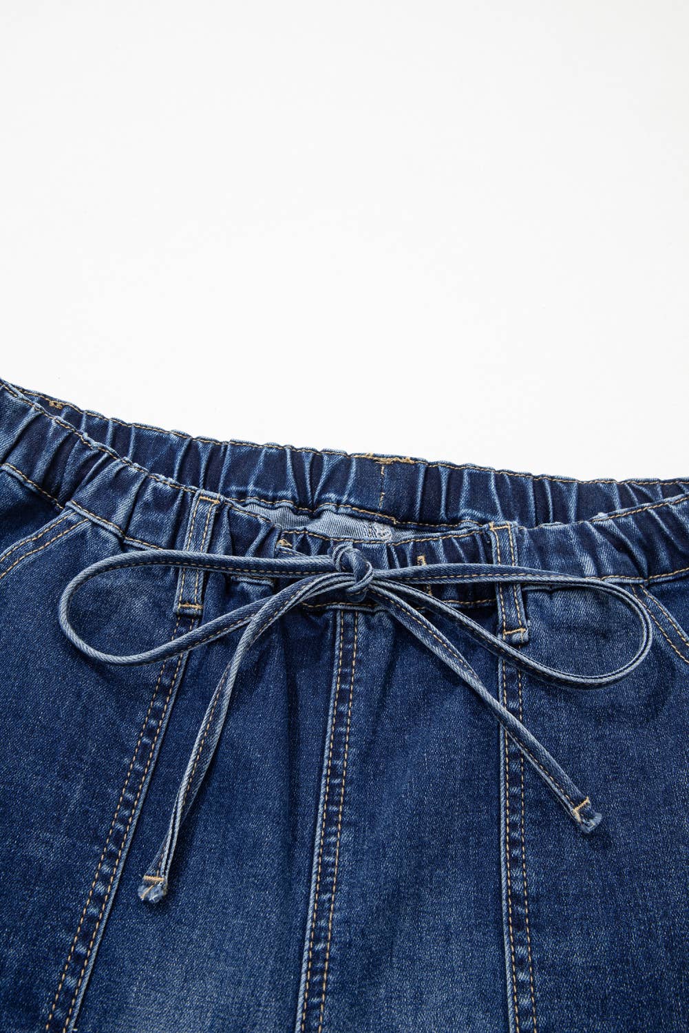 Drawstring Seam Detail Raw Hem Wide Leg Denim Pants