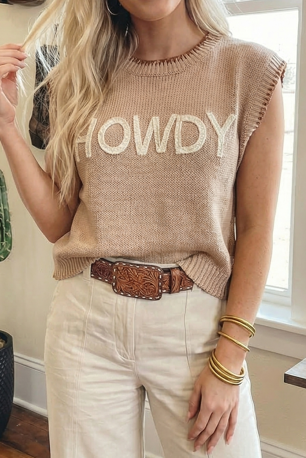 Western HOWDY Embroidered Knit Graphic Top