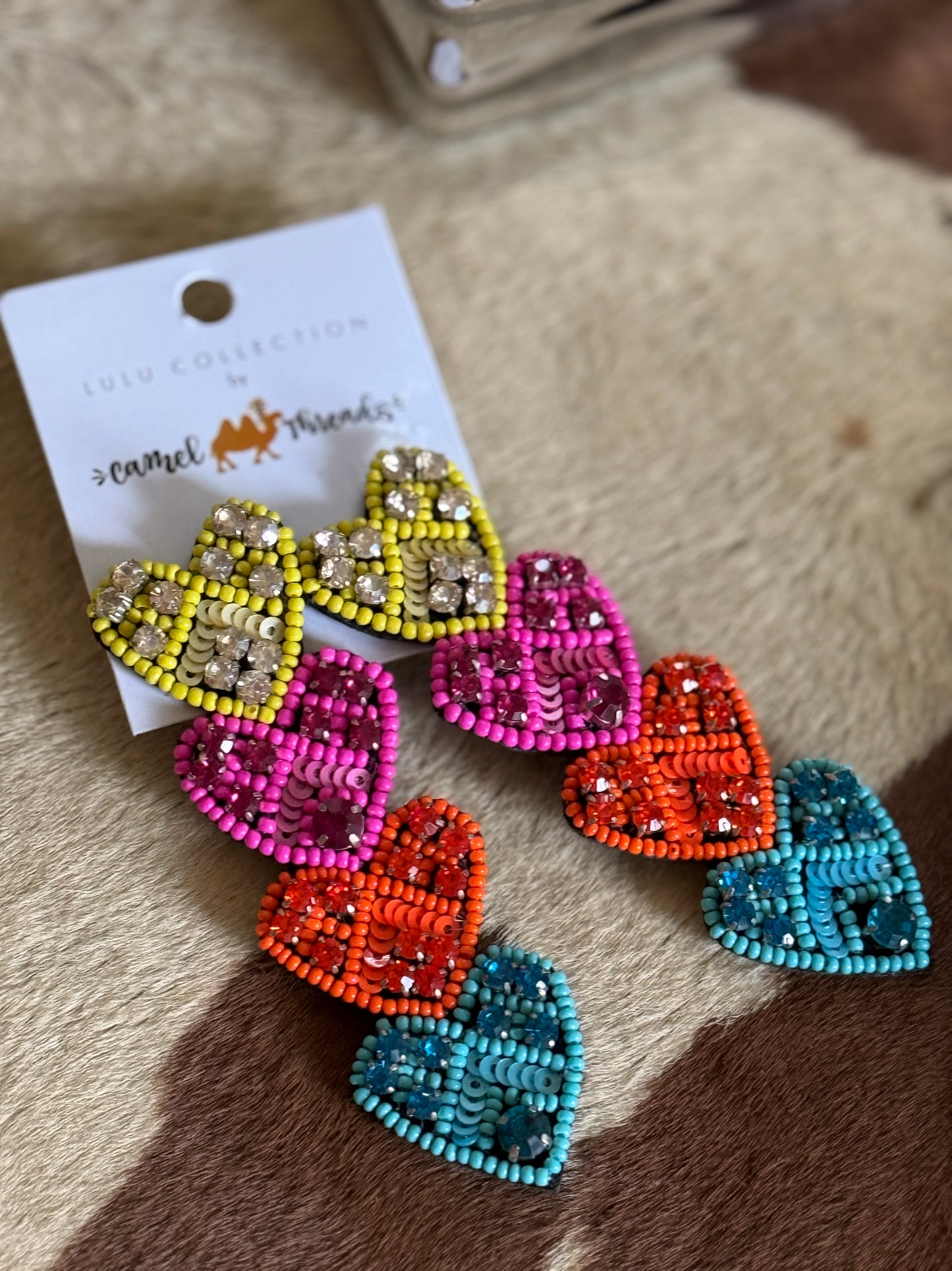 Beaded Earrings- 4 hearts