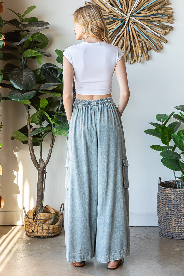 Washed 3D Pocket Slouchy Wide Leg Pants