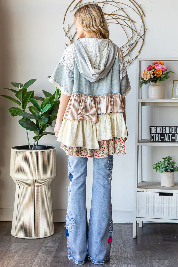Washed Fabric Mixed Ruffle Top