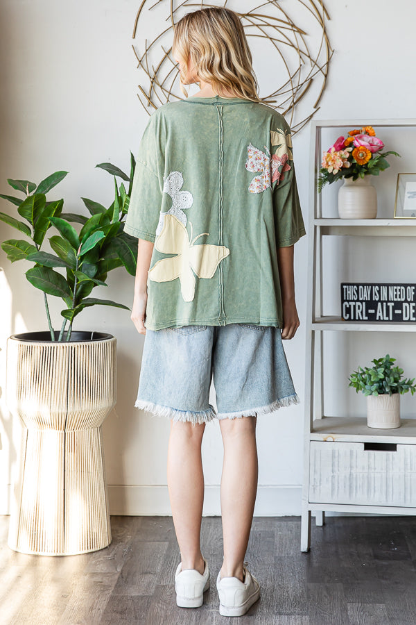 Washed Flower And Butterfly Top
