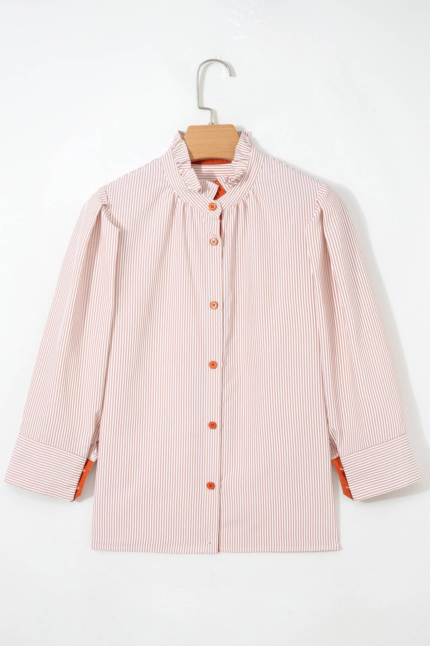 Stripe Patchwork Frilled Collar Button Down Shirt (S-XL)