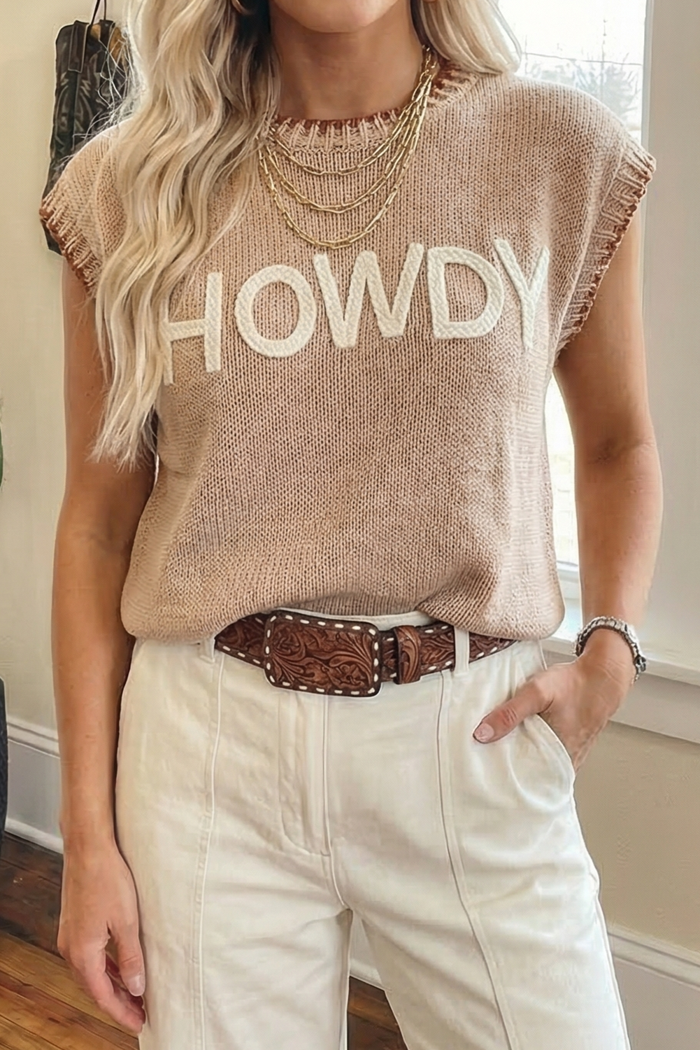Western HOWDY Embroidered Knit Graphic Top
