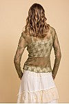 Embroidered Long Sleeve Mesh Top- Olive