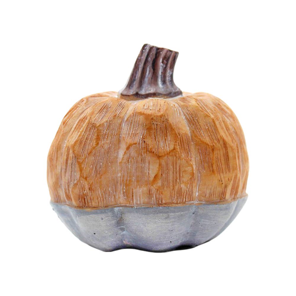 Orange & Gray Resin Pumpkin - 2.5 x 1.75 x 2.5 in