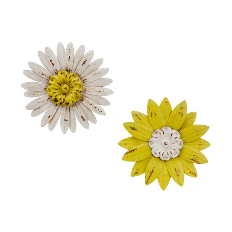 2 Assorted Yellow & White Flower Magnets - 6.25 in Each