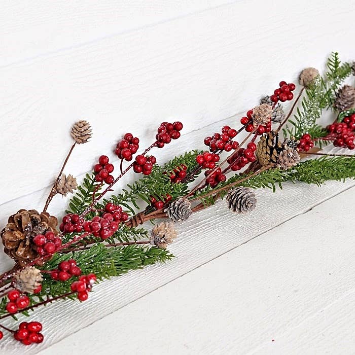 30841- 4ft Garland-Mix Pines w. Red Pepperberry and Pinecone