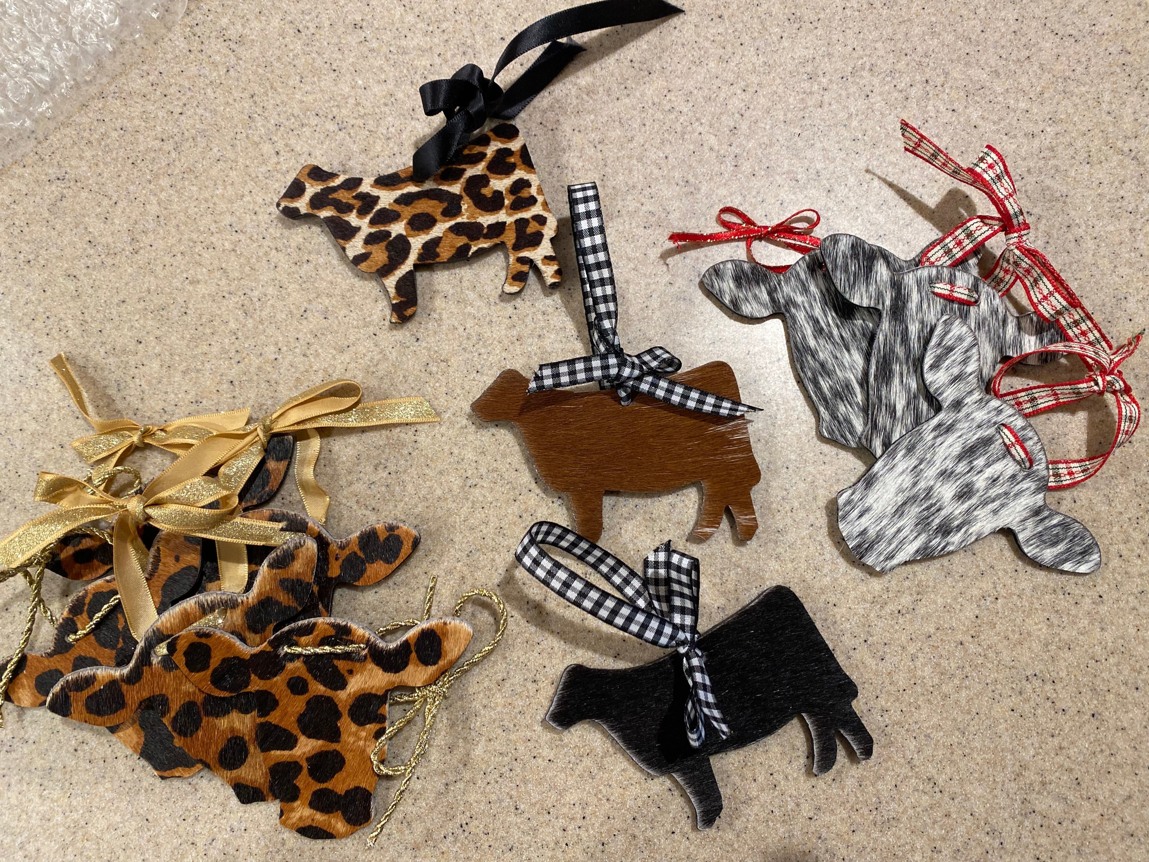 Cow hide ornaments