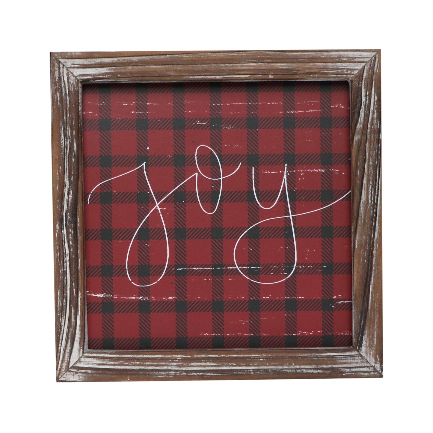 Joy Plaid Wood Sign 8x8