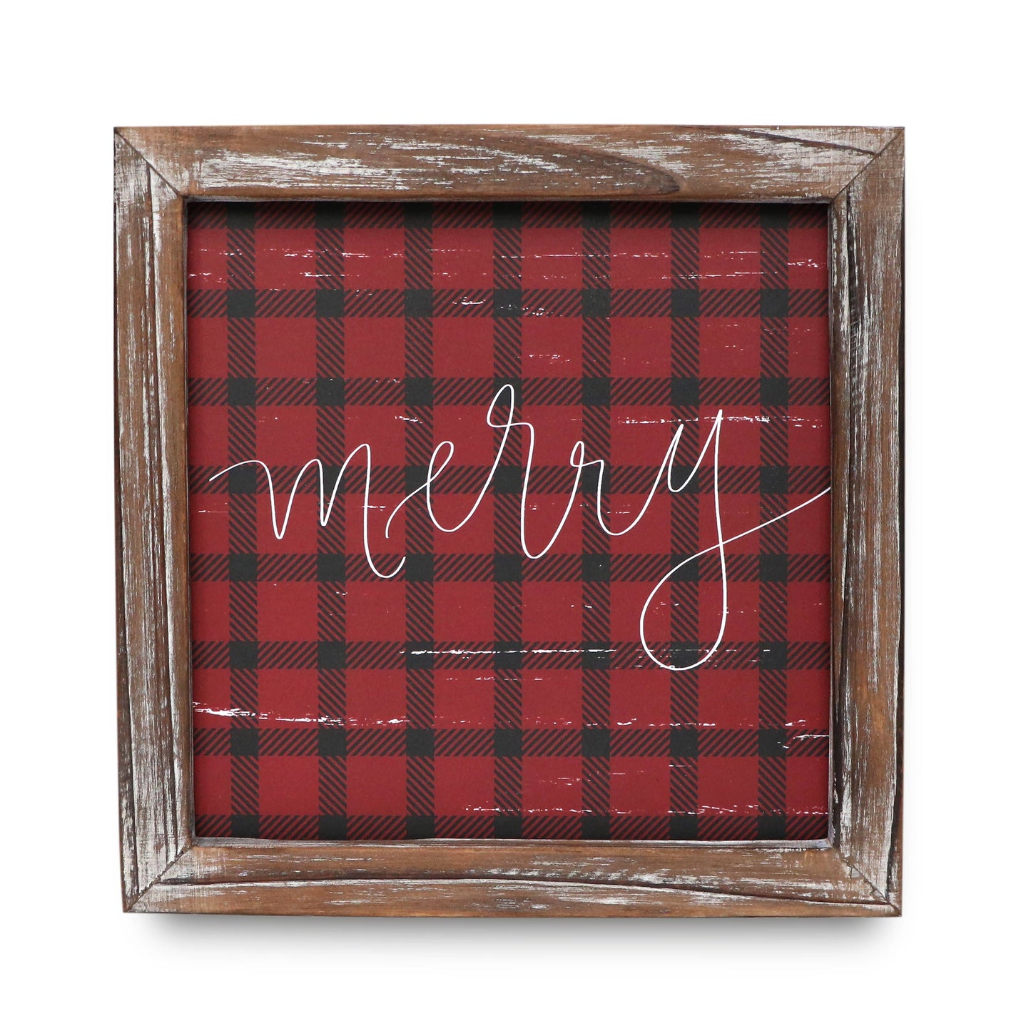 Merry Plaid Wood Sign 8x8