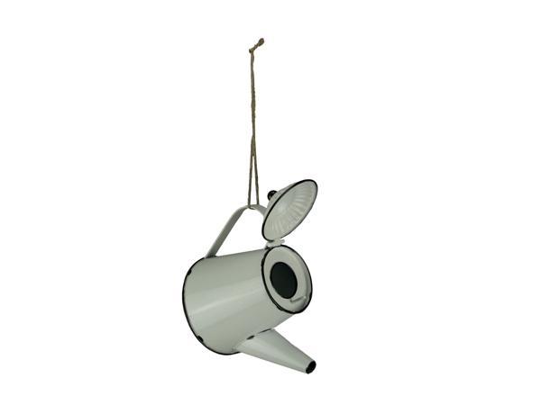 Metal White Open Lid Kettle Birdhouse
