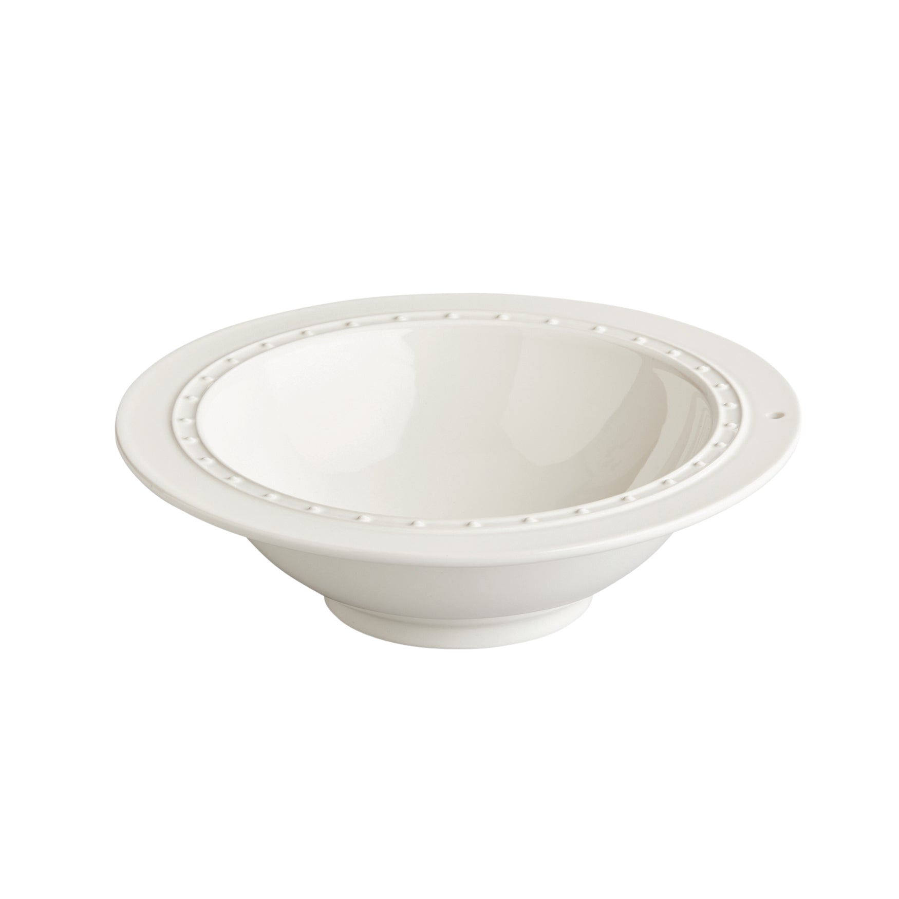 A white ceramic baby bowl with a floral pattern on the side.